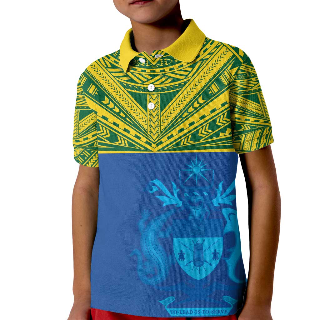 Solomon Islands Rugby Custom Kid Polo Shirt Simple Coat of arm Polynesian Pattern