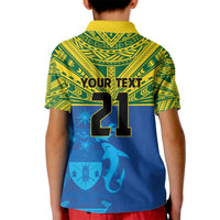 Solomon Islands Rugby Custom Kid Polo Shirt Simple Coat of arm Polynesian Pattern