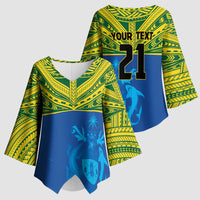 Solomon Islands Rugby Custom Kimono Sleeve Blouse Simple Coat of arm Polynesian Pattern - Polynesian Pride