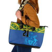 Solomon Islands Rugby Custom Leather Tote Bag Simple Coat of arm Polynesian Pattern