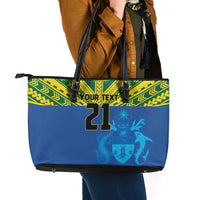 Solomon Islands Rugby Custom Leather Tote Bag Simple Coat of arm Polynesian Pattern