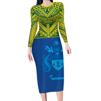 Solomon Islands Rugby Custom Long Sleeve Bodycon Dress Simple Coat of arm Polynesian Pattern