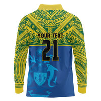 Solomon Islands Rugby Custom Long Sleeve Polo Shirt Simple Coat of arm Polynesian Pattern
