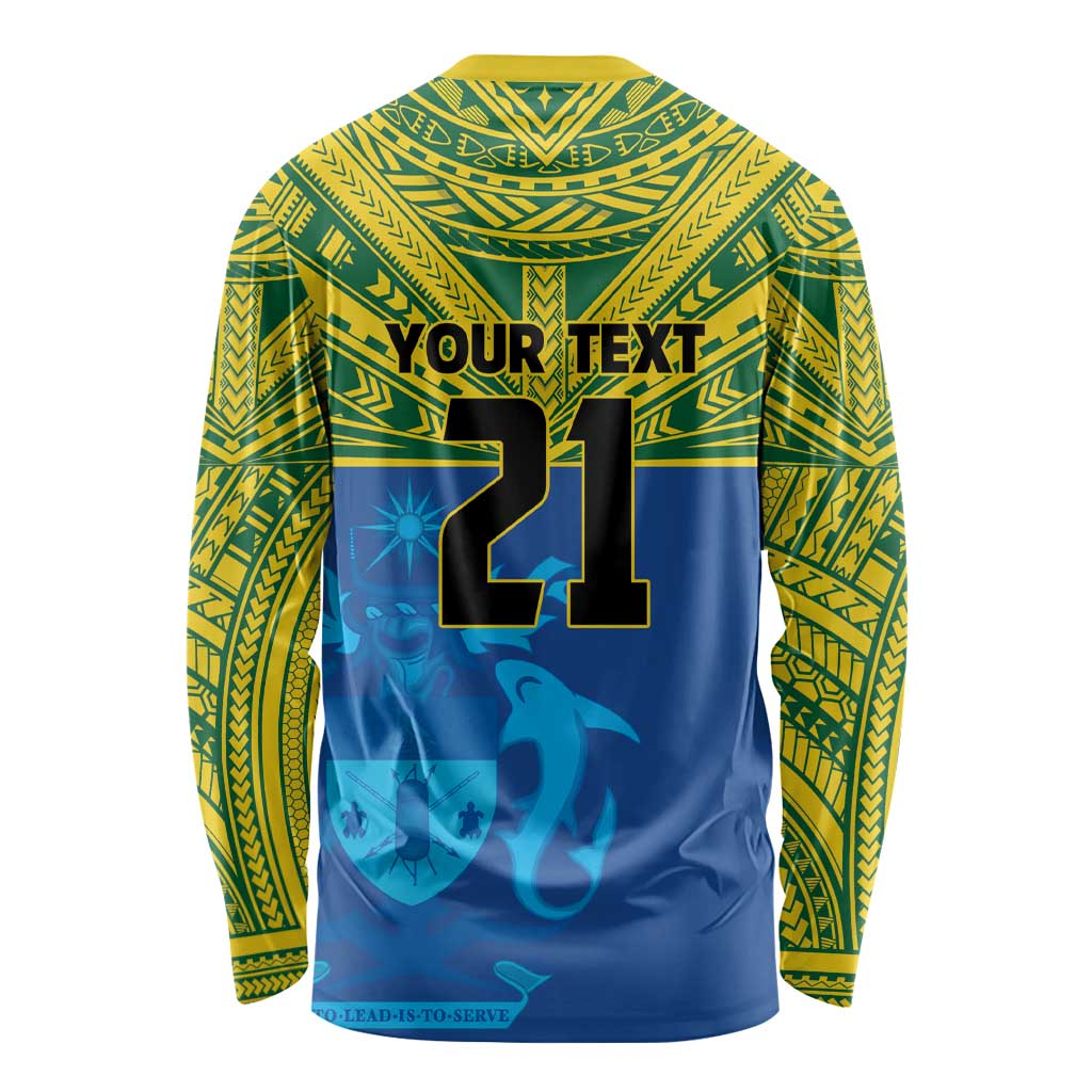 Solomon Islands Rugby Custom Long Sleeve Shirt Simple Coat of arm Polynesian Pattern