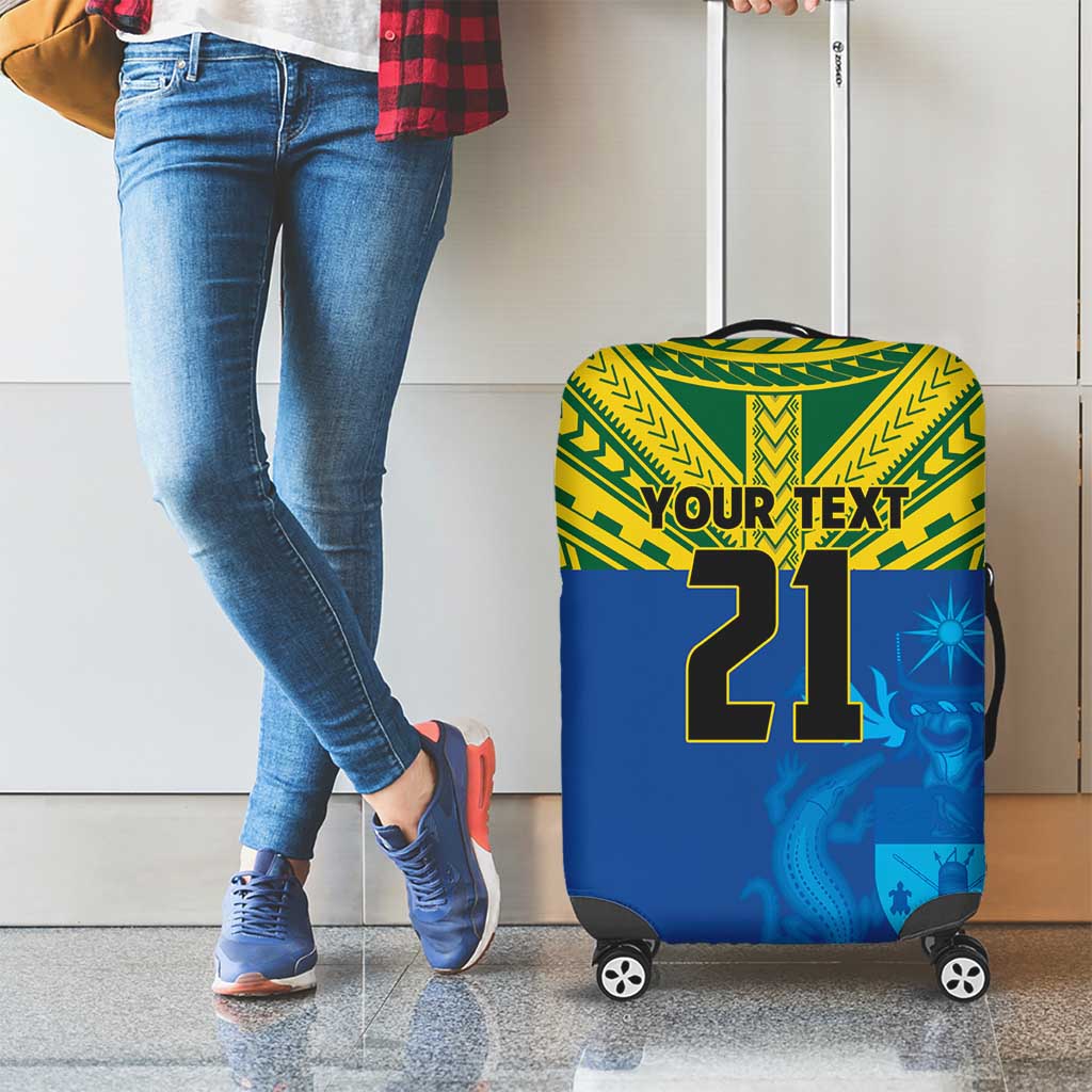 Solomon Islands Rugby Custom Luggage Cover Simple Coat of arm Polynesian Pattern