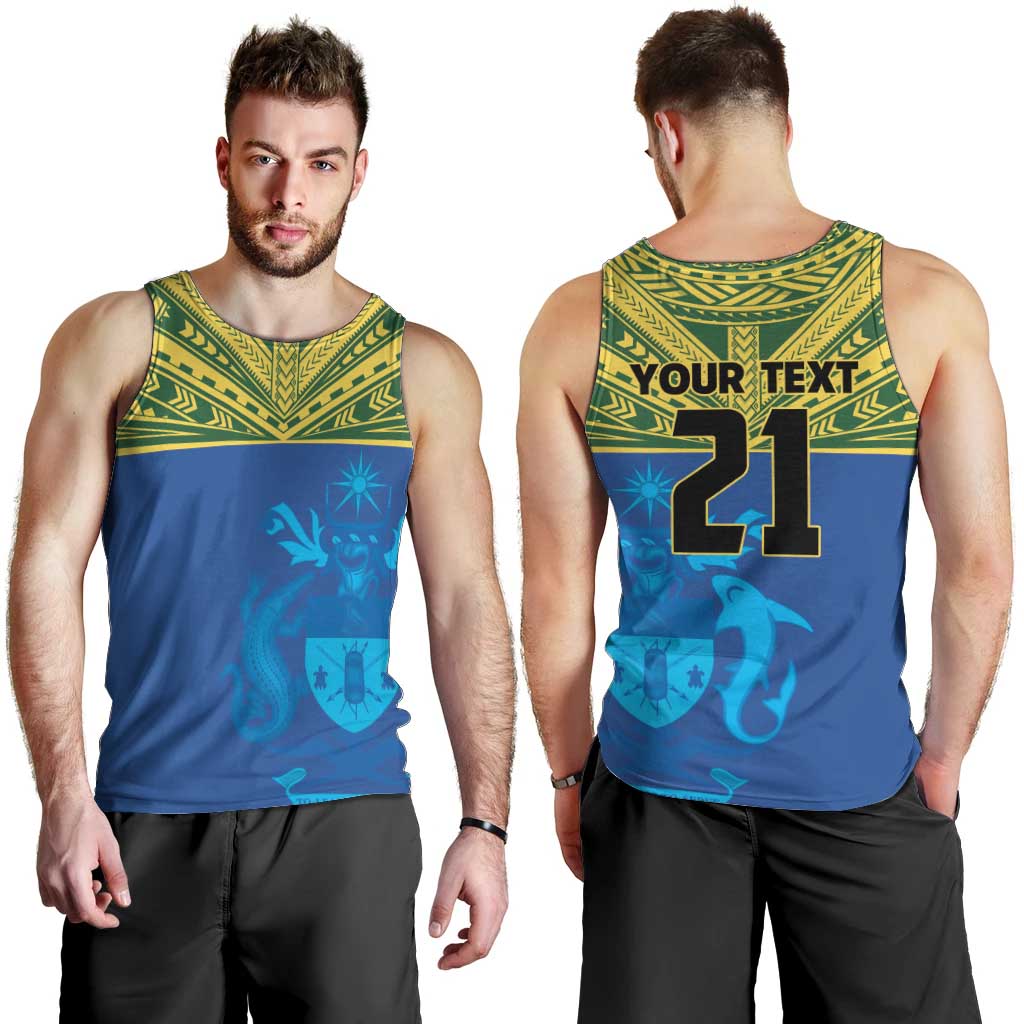 Solomon Islands Rugby Custom Men Tank Top Simple Coat of arm Polynesian Pattern