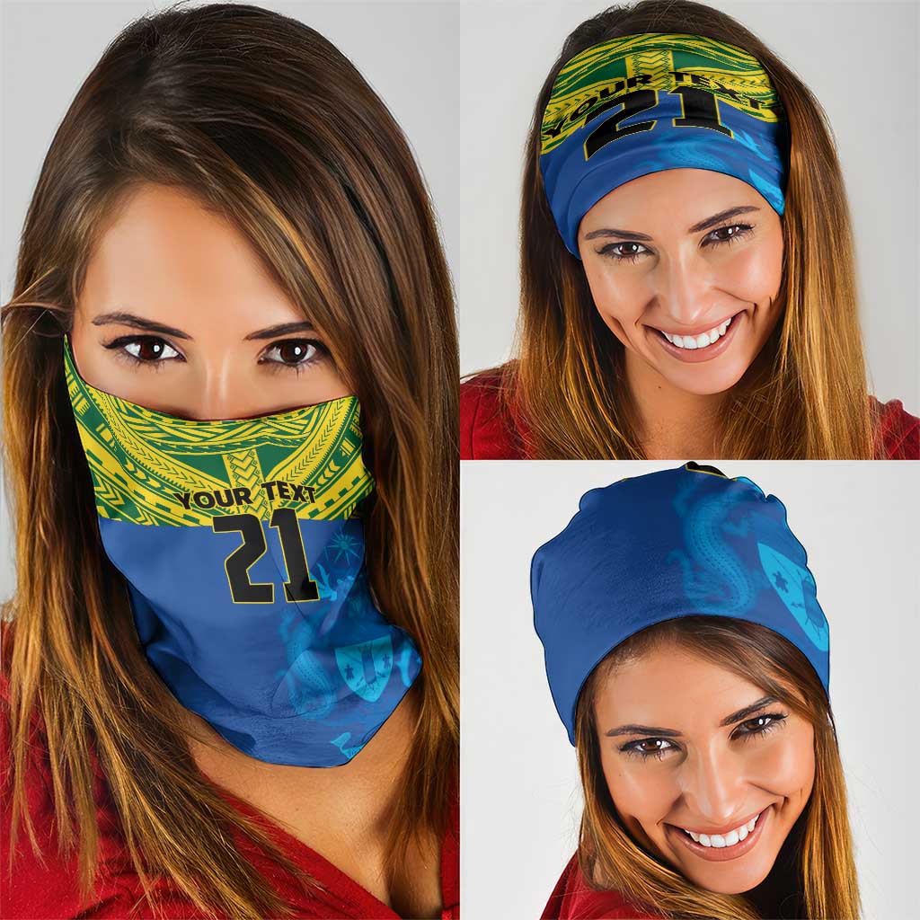 Solomon Islands Rugby Custom Neck Gaiter Simple Coat of arm Polynesian Pattern - Polynesian Pride