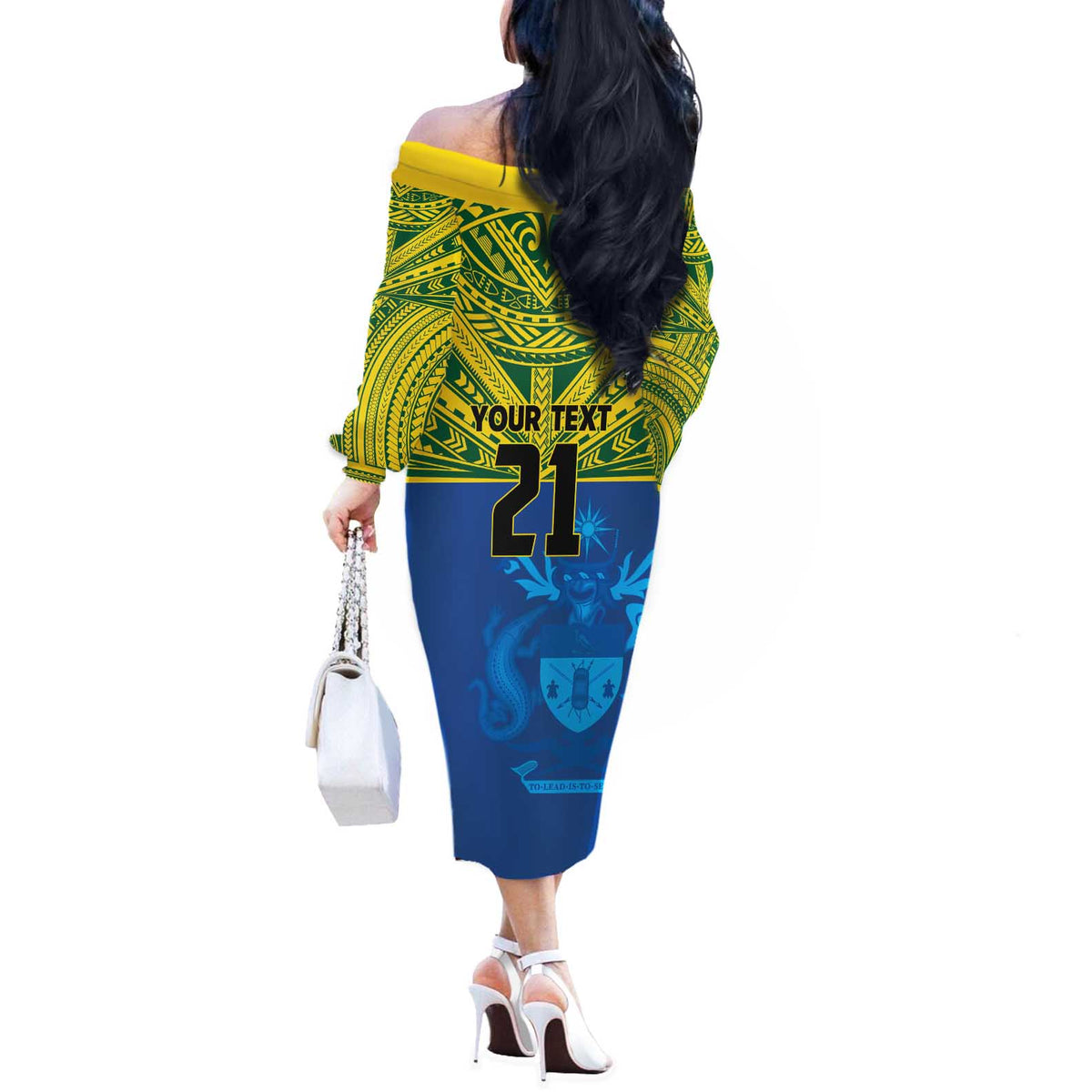 Solomon Islands Rugby Custom Off The Shoulder Long Sleeve Dress Simple Coat of arm Polynesian Pattern