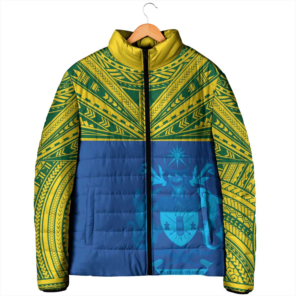 Solomon Islands Rugby Custom Padded Jacket Simple Coat of arm Polynesian Pattern - Polynesian Pride
