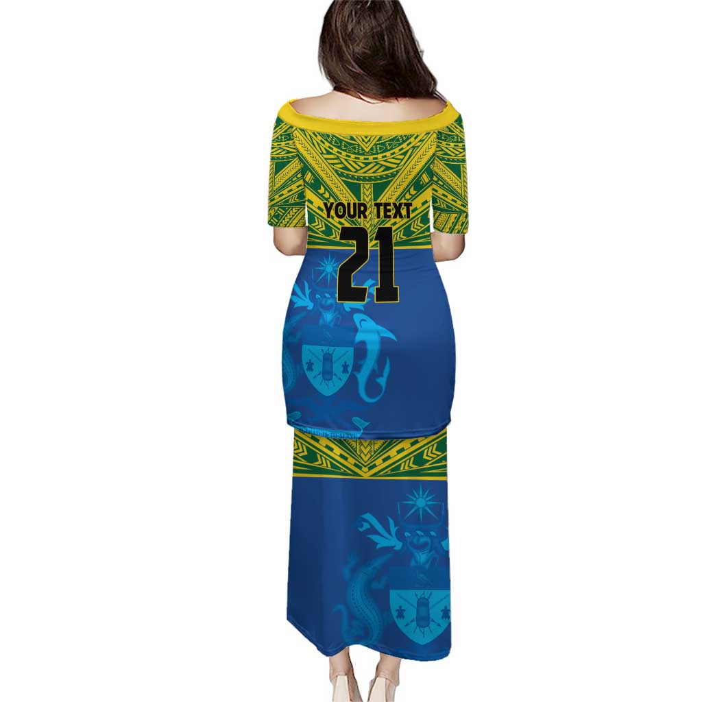Solomon Islands Rugby Custom Puletasi Simple Coat of arm Polynesian Pattern