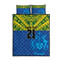 Solomon Islands Rugby Custom Quilt Bed Set Simple Coat of arm Polynesian Pattern