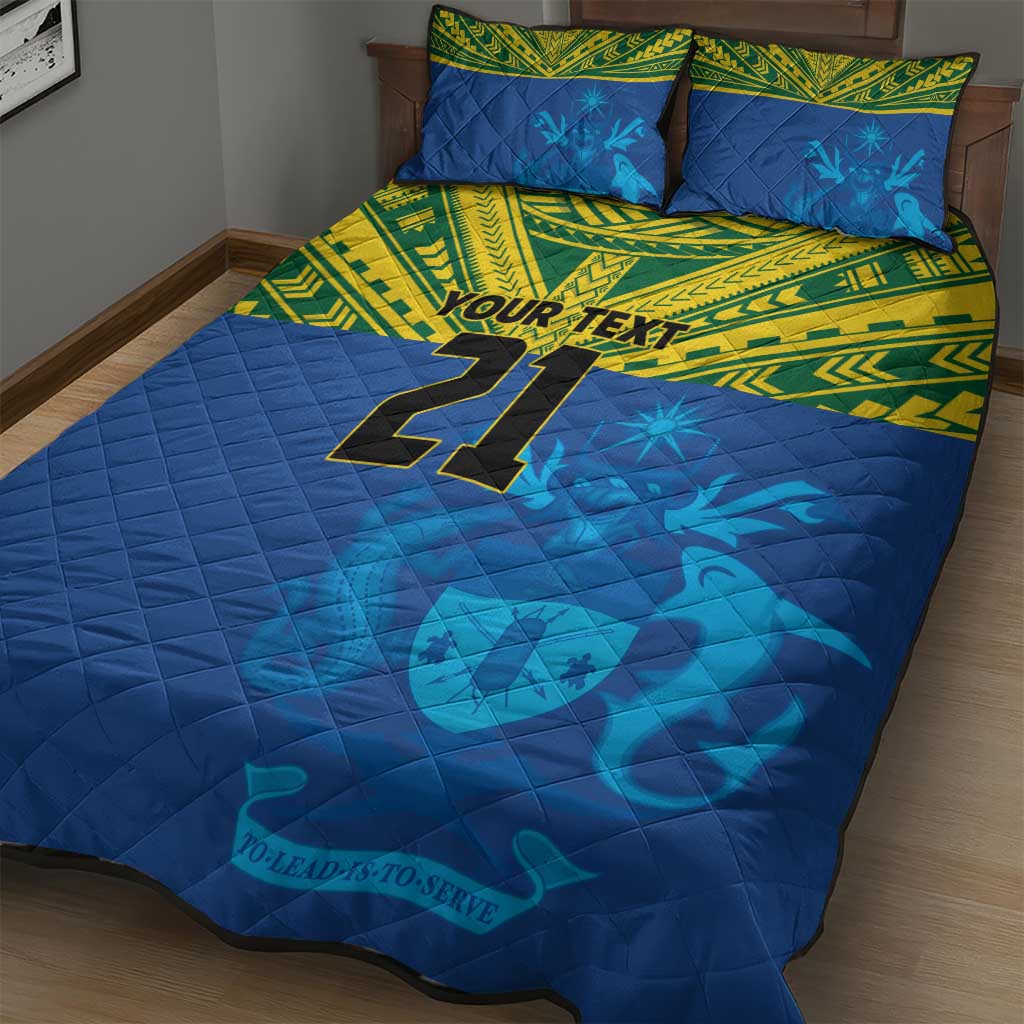 Solomon Islands Rugby Custom Quilt Bed Set Simple Coat of arm Polynesian Pattern