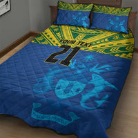 Solomon Islands Rugby Custom Quilt Bed Set Simple Coat of arm Polynesian Pattern