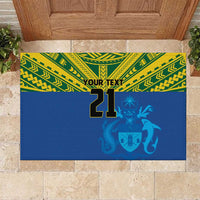 Solomon Islands Rugby Custom Rubber Doormat Simple Coat of arm Polynesian Pattern