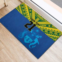 Solomon Islands Rugby Custom Rubber Doormat Simple Coat of arm Polynesian Pattern