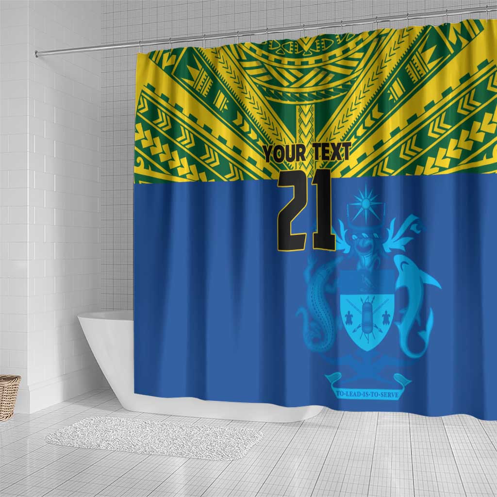Solomon Islands Rugby Custom Shower Curtain Simple Coat of arm Polynesian Pattern