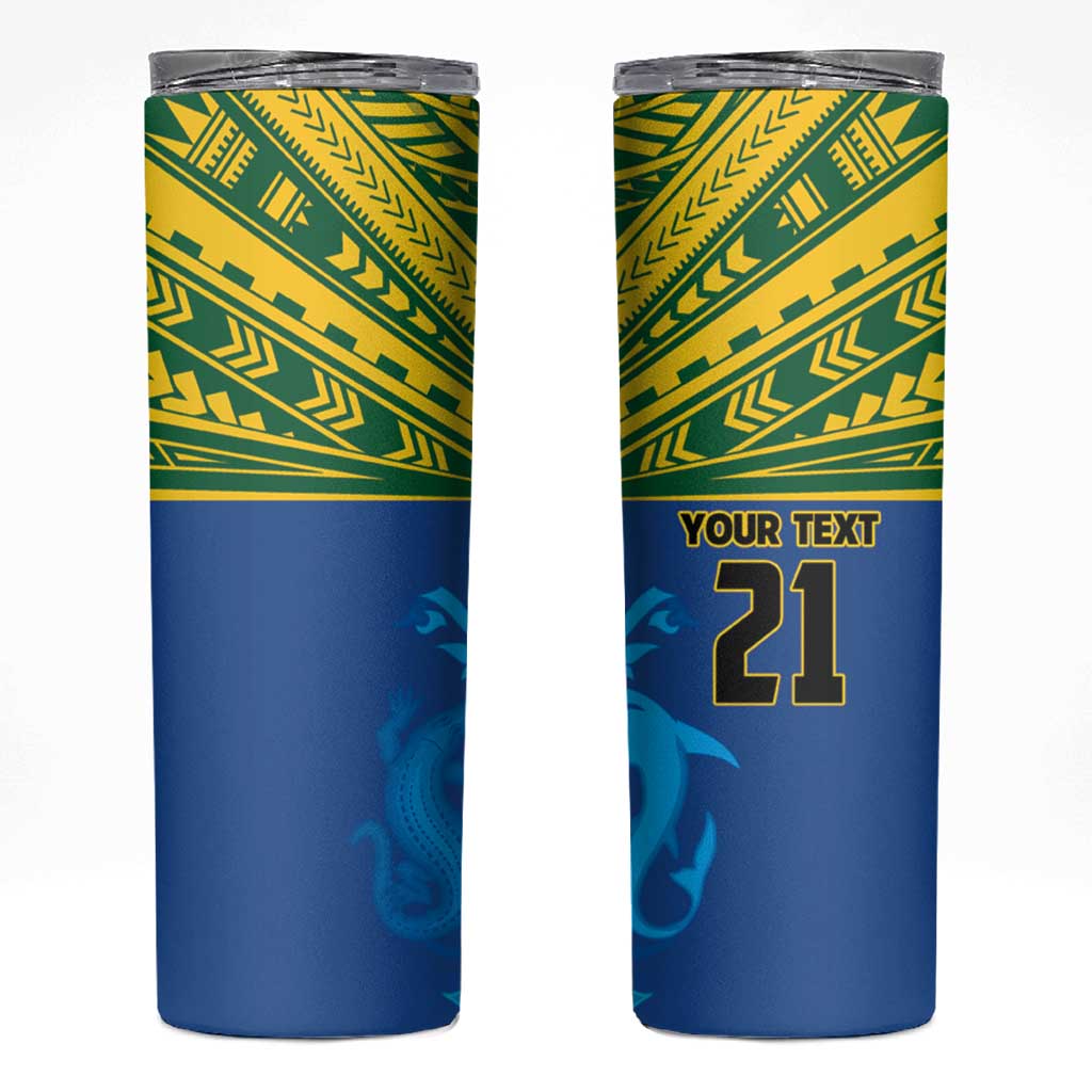 Solomon Islands Rugby Custom Skinny Tumbler Simple Coat of arm Polynesian Pattern