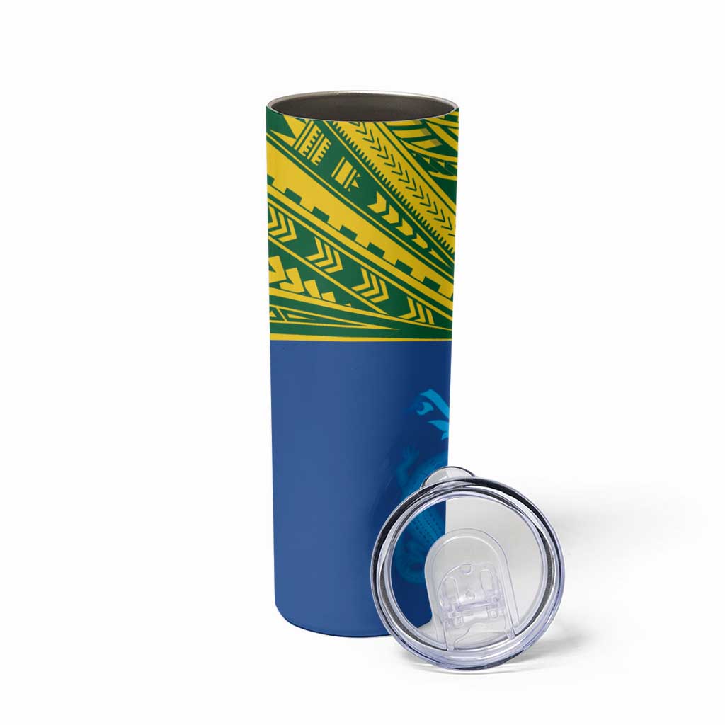 Solomon Islands Rugby Custom Skinny Tumbler Simple Coat of arm Polynesian Pattern