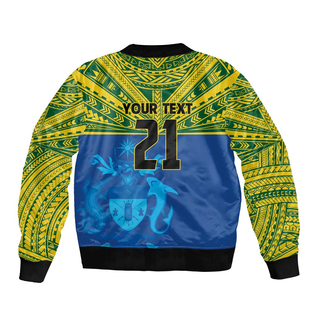 Solomon Islands Rugby Custom Sleeve Zip Bomber Jacket Simple Coat of arm Polynesian Pattern
