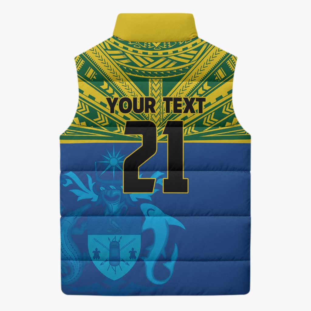 Solomon Islands Rugby Custom Sleeveless Puffer Jacket Simple Coat of arm Polynesian Pattern - Polynesian Pride