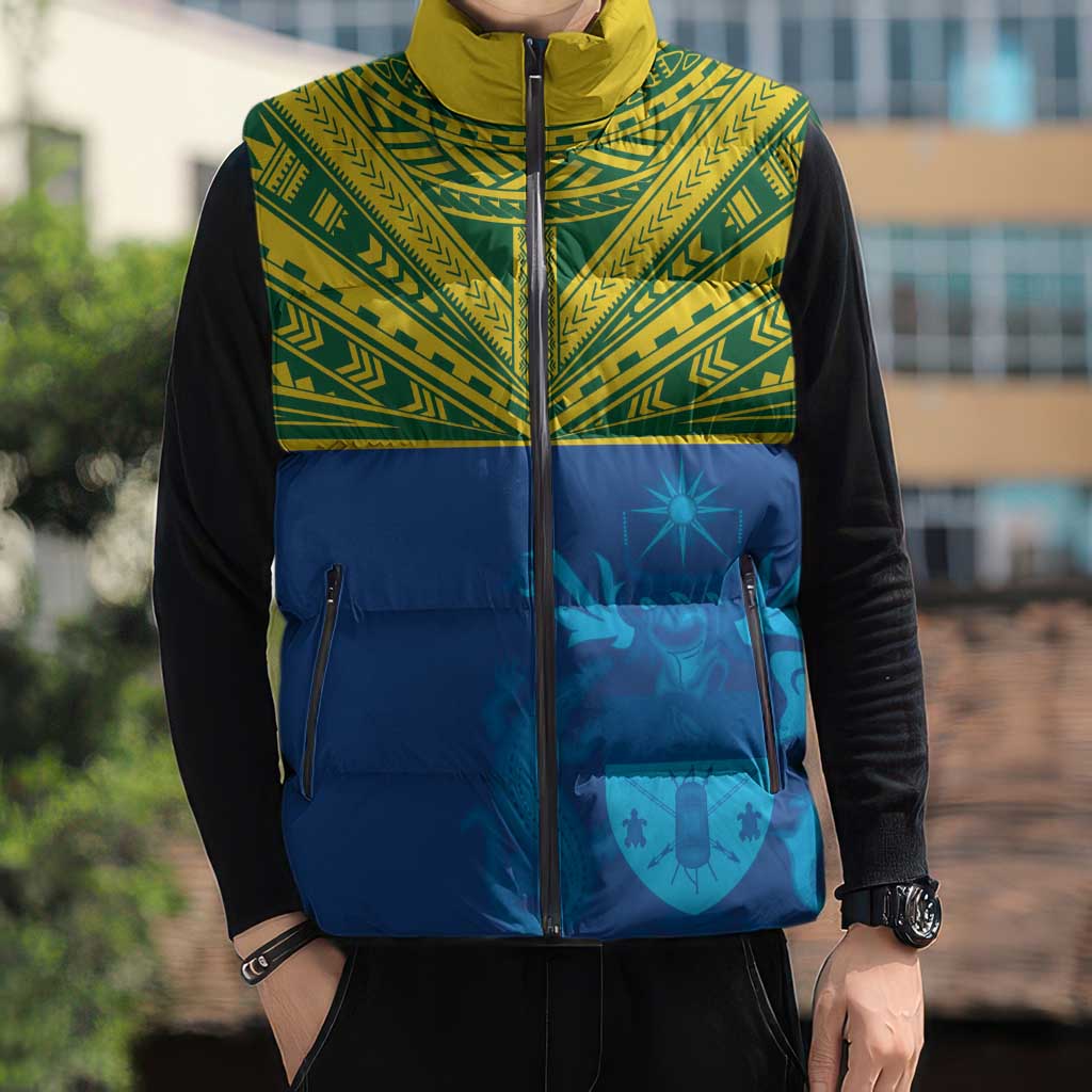 Solomon Islands Rugby Custom Sleeveless Puffer Jacket Simple Coat of arm Polynesian Pattern - Polynesian Pride