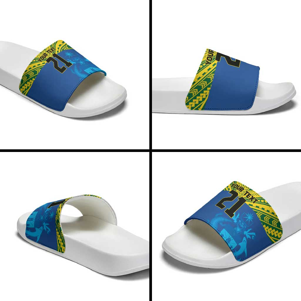 Solomon Islands Rugby Custom Slide Sandals Simple Coat of arm Polynesian Pattern - Polynesian Pride