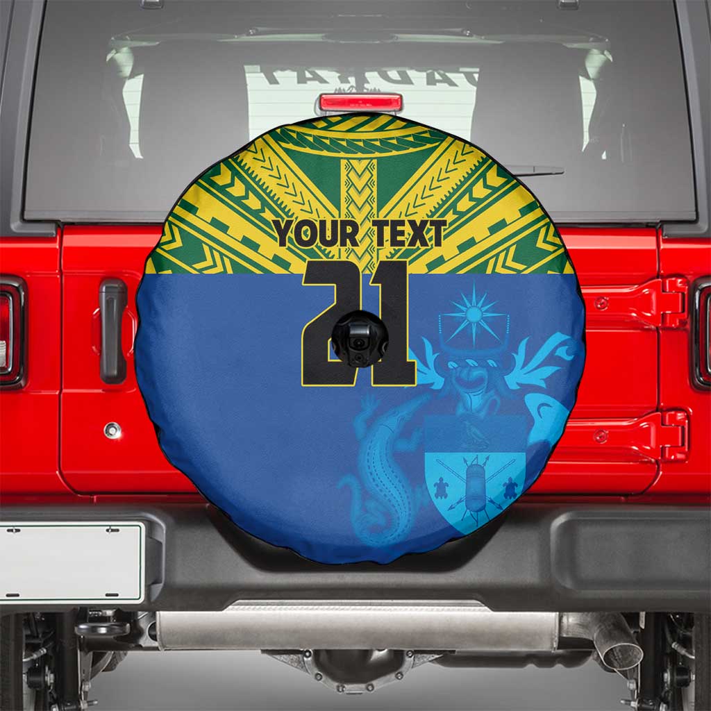 Solomon Islands Rugby Custom Spare Tire Cover Simple Coat of arm Polynesian Pattern