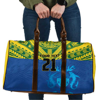 Solomon Islands Rugby Custom Travel Bag Simple Coat of arm Polynesian Pattern - Polynesian Pride