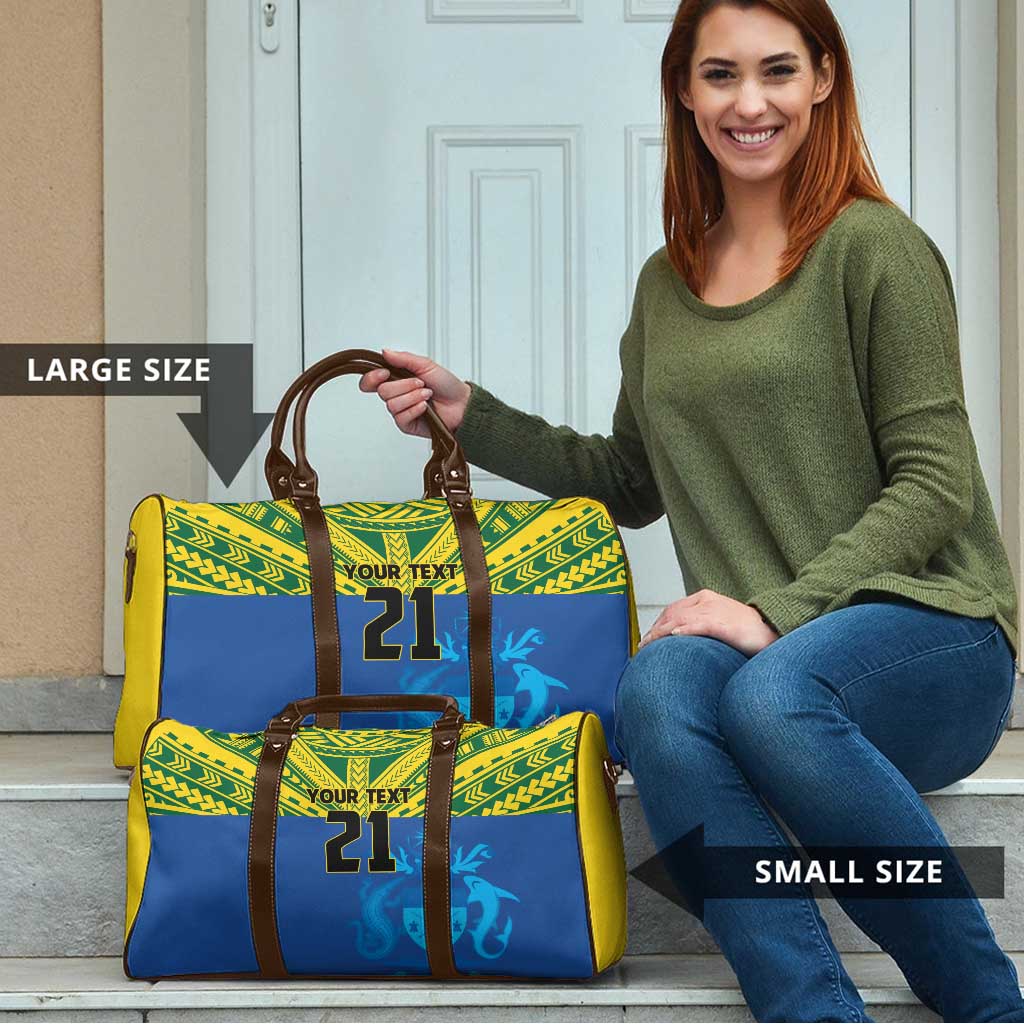 Solomon Islands Rugby Custom Travel Bag Simple Coat of arm Polynesian Pattern - Polynesian Pride