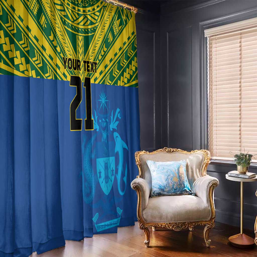 Solomon Islands Rugby Custom Window Curtain Simple Coat of arm Polynesian Pattern