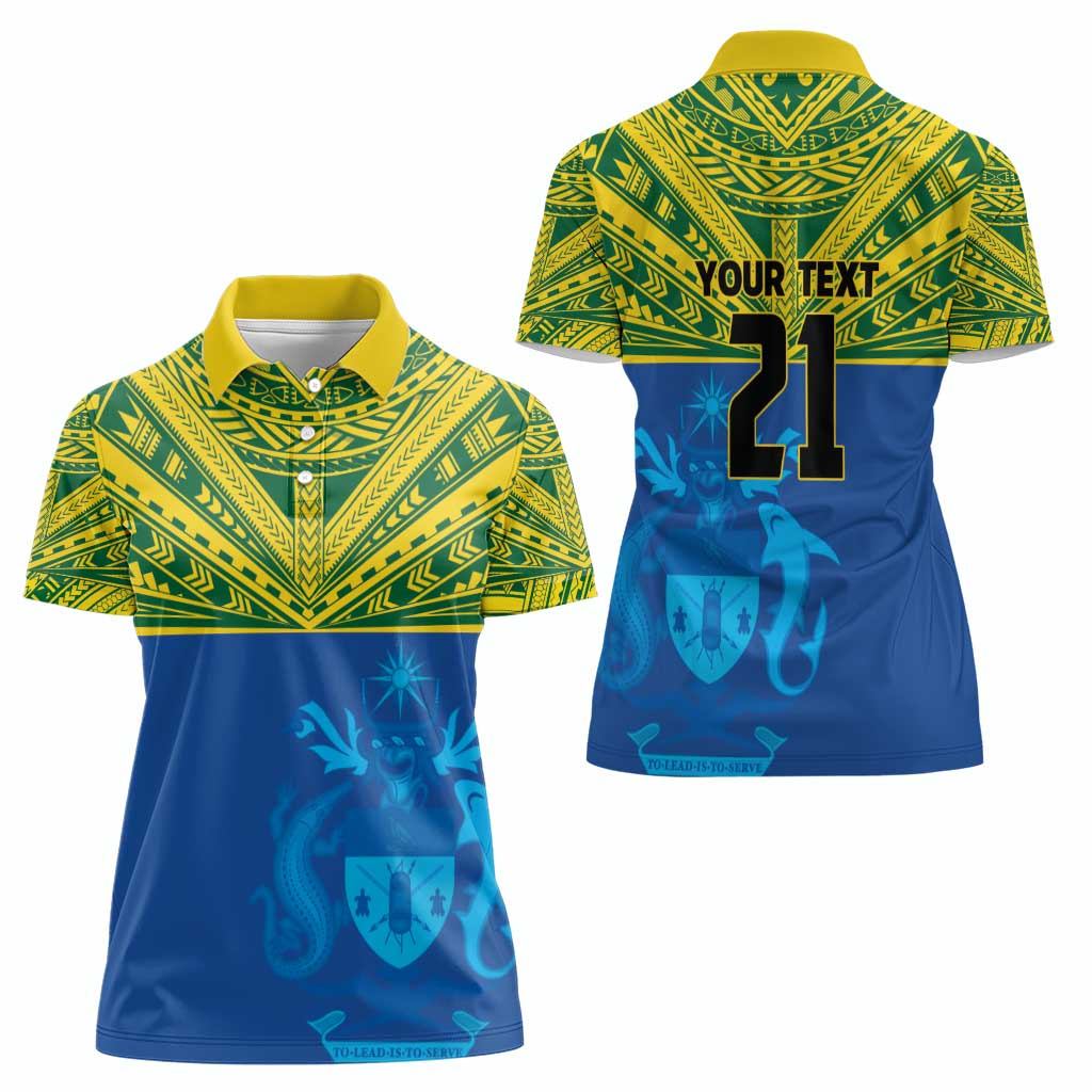 Solomon Islands Rugby Custom Women Polo Shirt Simple Coat of arm Polynesian Pattern