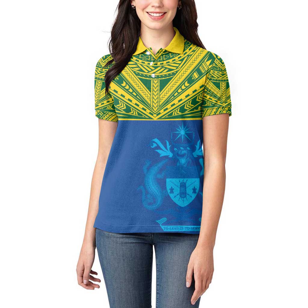 Solomon Islands Rugby Custom Women Polo Shirt Simple Coat of arm Polynesian Pattern