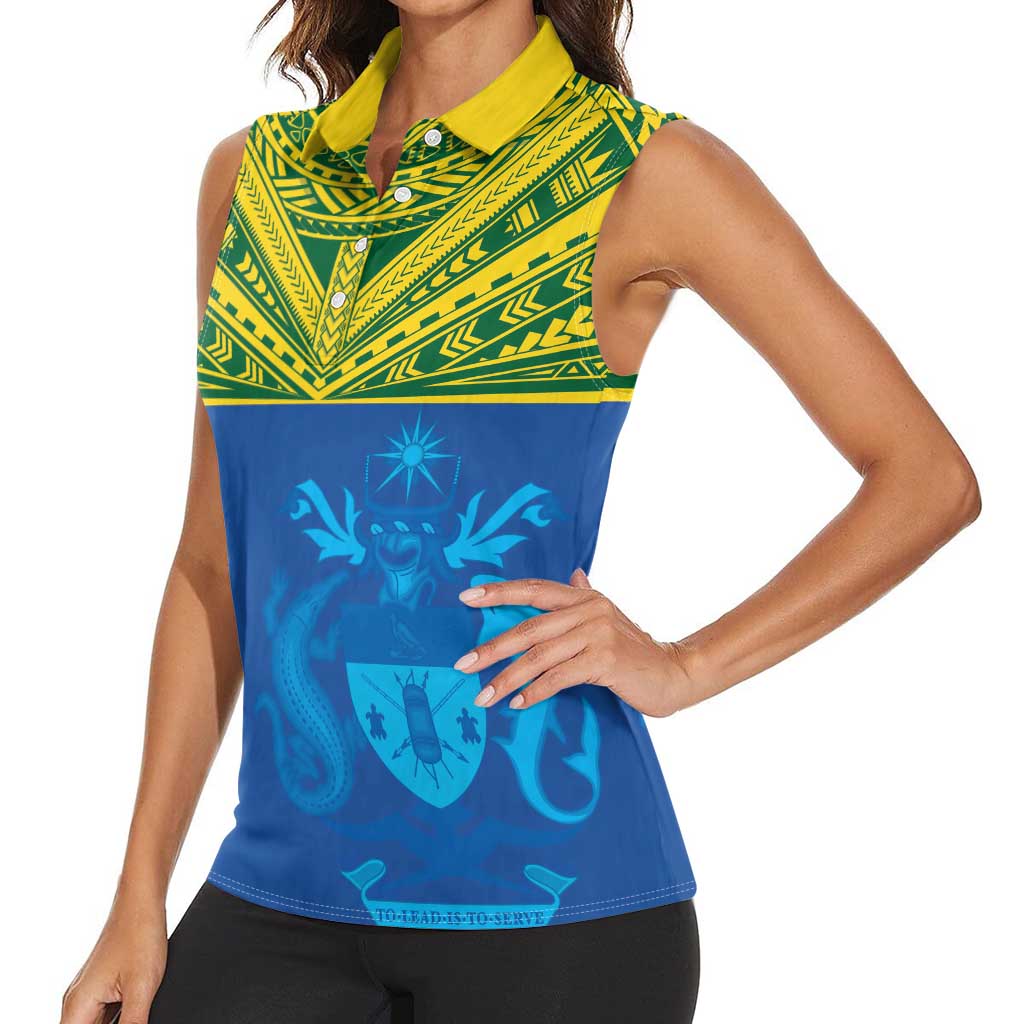 Solomon Islands Rugby Custom Women Sleeveless Polo Shirt Simple Coat of arm Polynesian Pattern