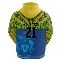 Solomon Islands Rugby Custom Zip Hoodie Simple Coat of arm Polynesian Pattern