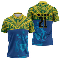 Solomon Islands Rugby Custom Zipper Polo Shirt Simple Coat of arm Polynesian Pattern - Polynesian Pride