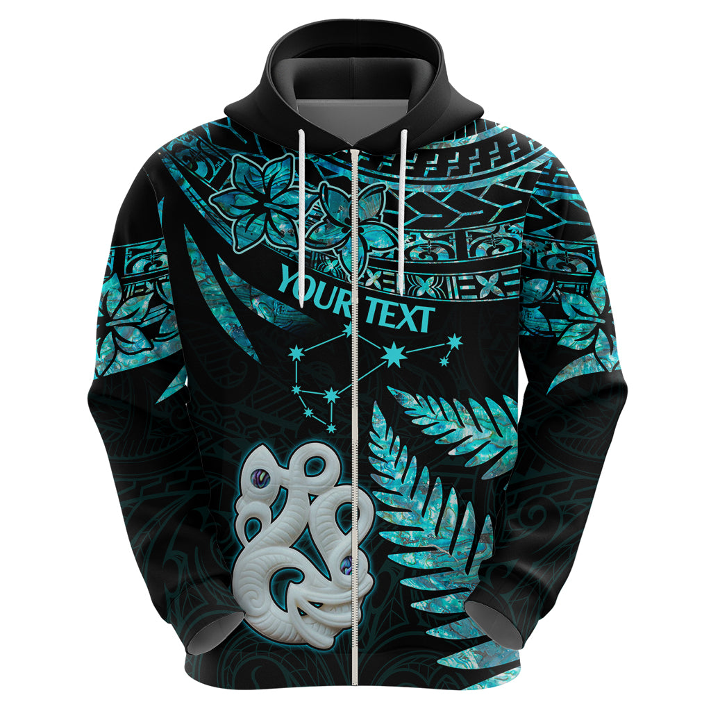 Custom Matariki New Zealand Hoodie Maori Manaia with Paua Shell Aqua LT9 - Polynesian Pride