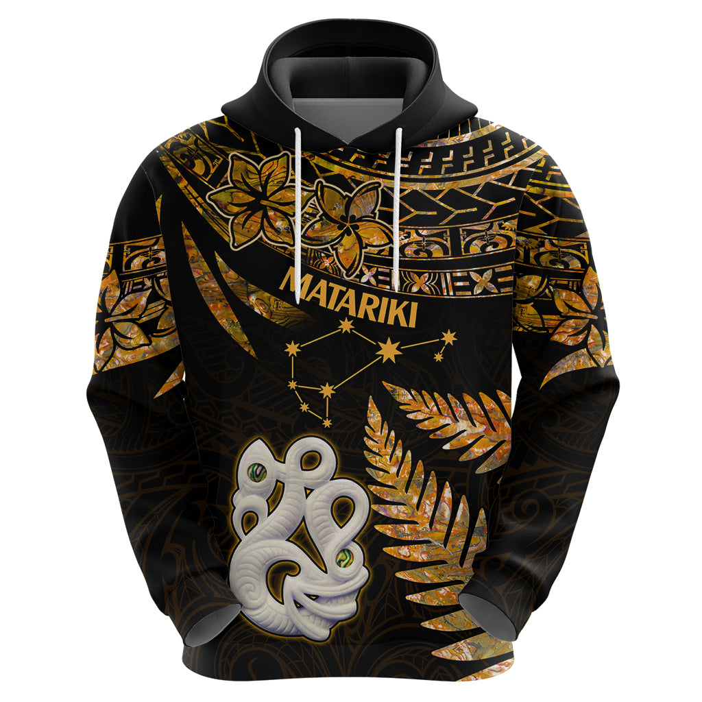 Maori Hoodie Matariki Stars Manaia with Paua Shell Gold LT9 - Polynesian Pride