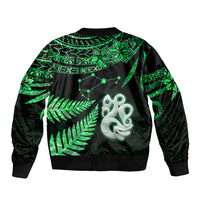 Custom Maori Sleeve Zip Bomber Jacket Matariki Stars Manaia with Paua Shell - Green LT9 - Polynesian Pride