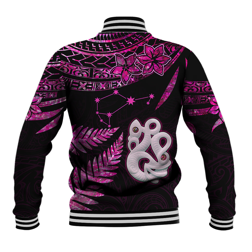 New Zealand Baseball Jacket Matariki NZ Manaia with Paua Shell - Pink LT9 - Polynesian Pride