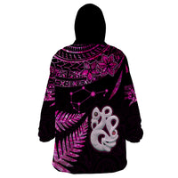 Custom New Zealand Wearable Blanket Hoodie Matariki NZ Manaia with Paua Shell - Pink LT9 - Polynesian Pride
