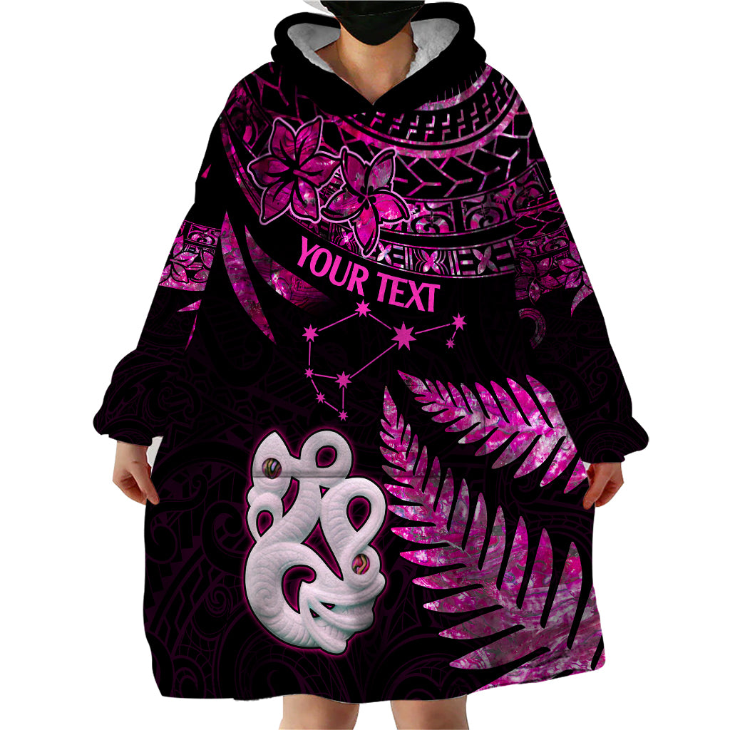 Custom New Zealand Wearable Blanket Hoodie Matariki NZ Manaia with Paua Shell - Pink LT9 - Polynesian Pride