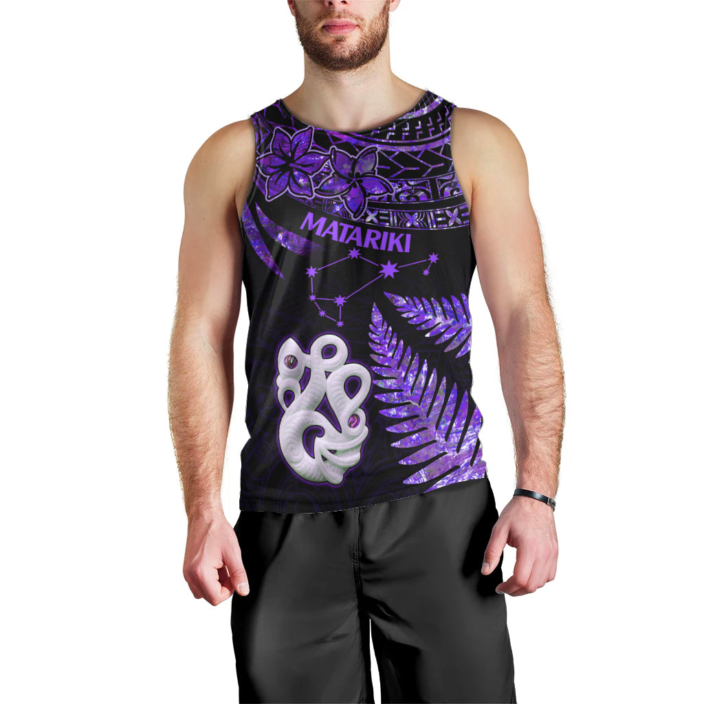 New Zealand Men Tank Top Matariki NZ Manaia with Paua Shell - Purple LT9 - Polynesian Pride