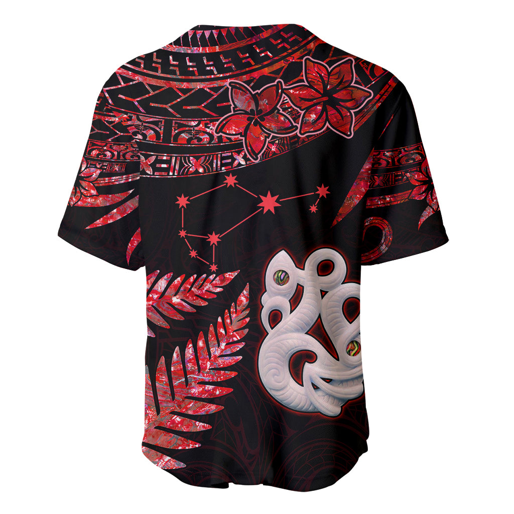 Matariki Baseball Jersey NZ New Year Manaia with Paua Shell - Red LT9 - Polynesian Pride