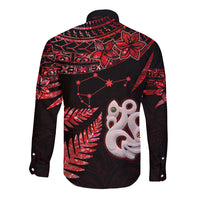 Custom Matariki Long Sleeve Button Shirt NZ New Year Manaia with Paua Shell - Red LT9 - Polynesian Pride