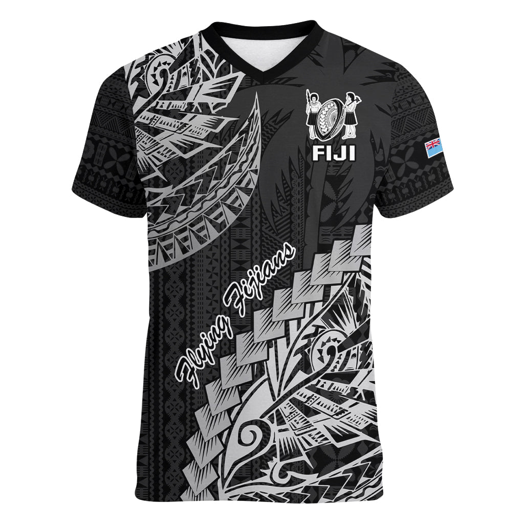 Fiji Rugby Women V Neck T Shirt Kaiviti Fijian Tribal World Cup Black LT9 Female Black - Polynesian Pride