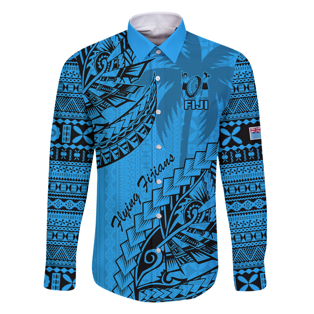 Fiji Rugby Family Matching Mermaid Dress and Hawaiian Shirt Kaiviti Fijian Tribal World Cup Blue No1 LT9 Dad's Shirt - Long Sleeve Blue - Polynesian Pride