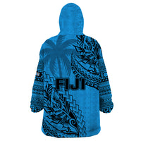 Fiji Rugby Wearable Blanket Hoodie Kaiviti Fijian Tribal World Cup Blue No1 LT9 - Polynesian Pride