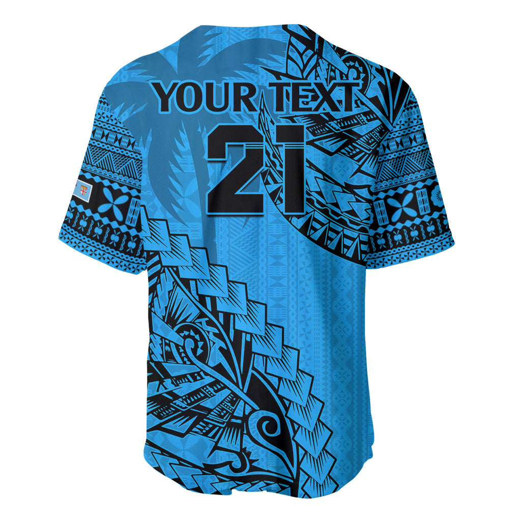 Custom Fiji Rugby Baseball Jersey Kaiviti Fijian Tribal World Cup Blue No1 LT9 - Polynesian Pride