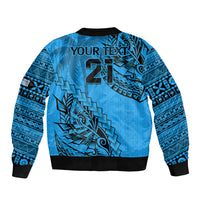 Custom Fiji Rugby Bomber Jacket Kaiviti Fijian Tribal World Cup Blue No1 LT9 - Polynesian Pride