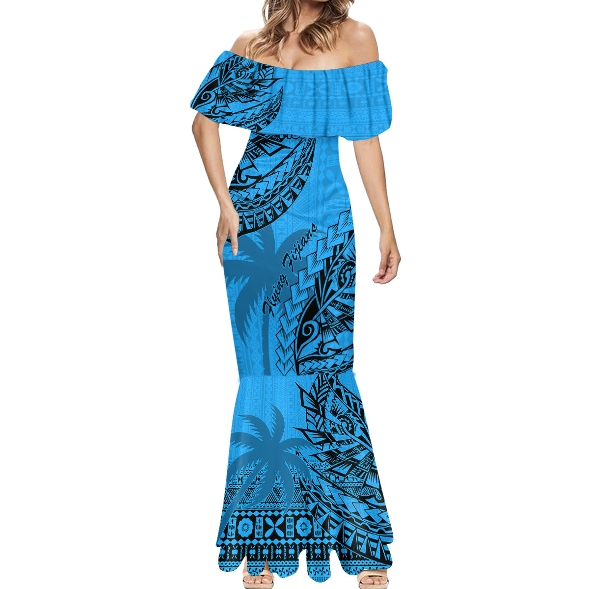 Custom Fiji Rugby Mermaid Dress Kaiviti Fijian Tribal World Cup Blue No1 LT9 - Polynesian Pride